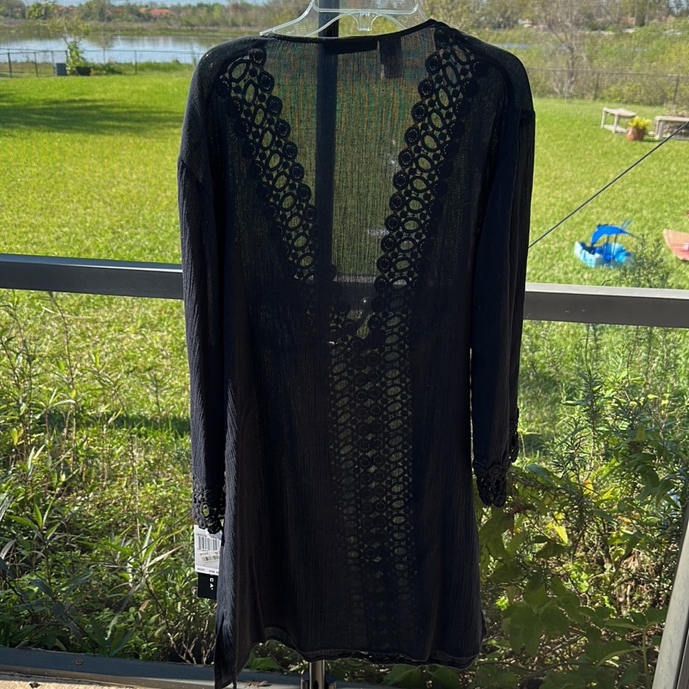 La Blanca Black Swim Cover Up Vneck Tunic medium 100% Cotton - Picture 5 of 5